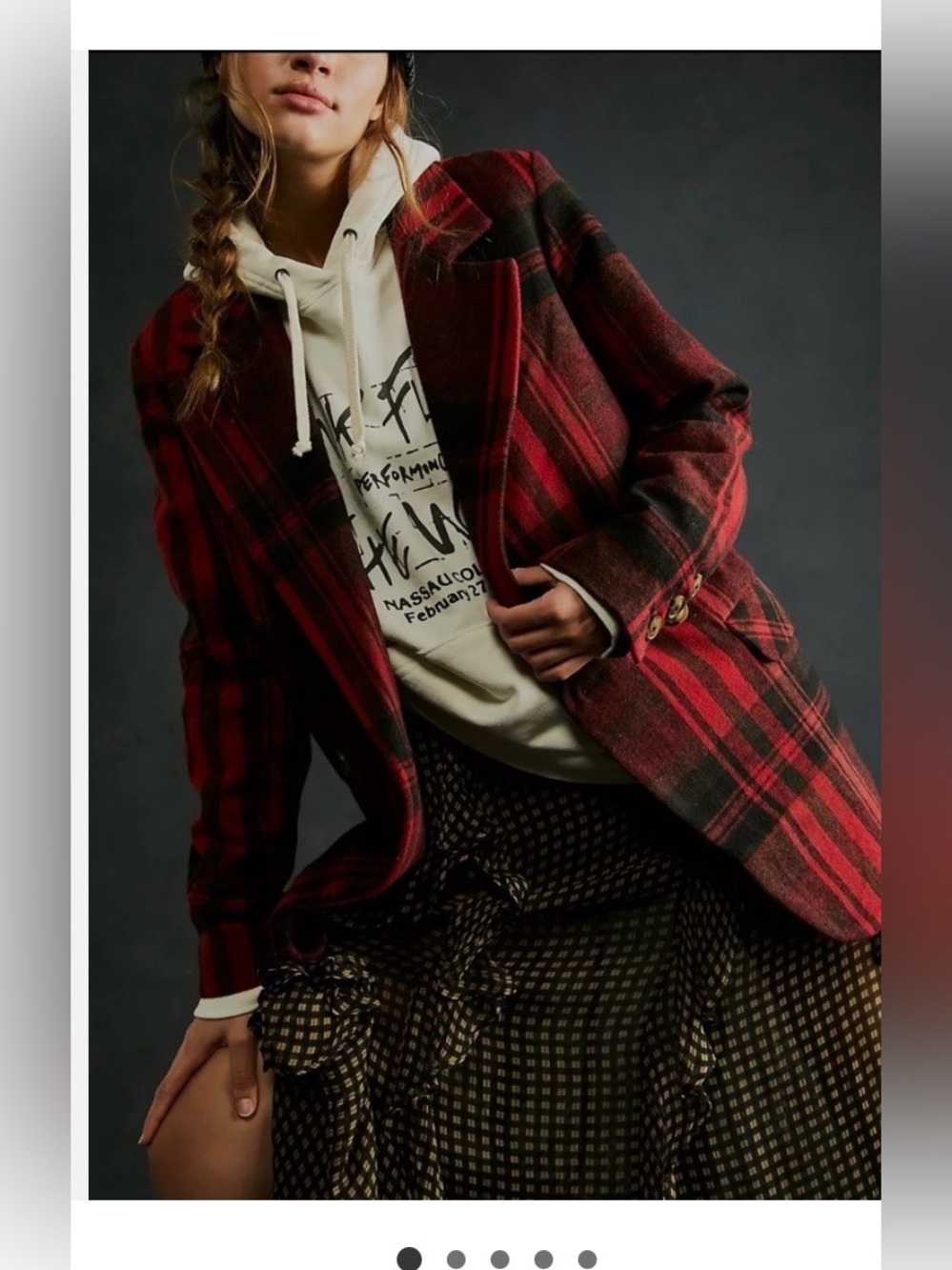 FREE People Women XS Mari Plaid
Blazer Long Sleeve Red Buffalo Wool
Blend